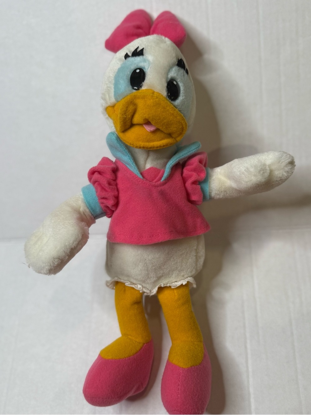 Vintage Disney Parks Daisy Duck Plush Stuffed Animal Pink Blue Disneyland